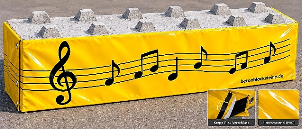 BLOCKOCOVER Note - Binde für Betonblocksteine als gestalterisches Element für Stadtfeste
